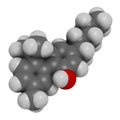 Cannabinol or CBN cannabinoid molecule. 3D rendering. Atoms are represented as spheres with conventional color coding: hydrogen