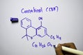 Cannabinol CBN molecule written on the white board. Structural chemical formula. Education concept