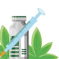 cannabis bottle product with pills and syringe