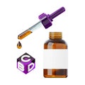 Cannabis CBD oil dropper and jar. Medical marijuana concept 3D style illustration.