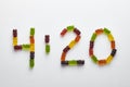 4:20 cannabis culture sign from candies on white Royalty Free Stock Photo