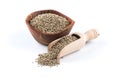 Cannabis Hemp seeds in scoop on white