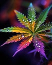 Cannabis leaves or marijuana of plant on dark blurred background with sunlight.