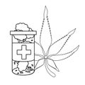 Cannabis Martihuana Sativa Hemp Cartoon In Black And White