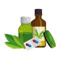 cannabis oinment with bottles and leafs