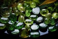 cannabis pills scattered on a glass surface