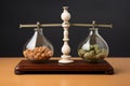 cannabis pills on a vintage balance scale, hinting comparison