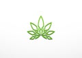 Cannabis plant in green color lineal minimalist style icon isolated on white background. 3D Render illustration