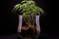 cannabis plant with visible root system in a clear container Royalty Free Stock Photo