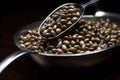 cannabis seeds in a small metal scoop