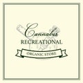 Cannabis store vintage logo template with hand drawn elements. Vector illustration in sketch style