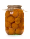 Canned apricots in a glass jar Royalty Free Stock Photo