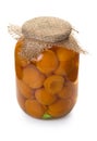 Canned apricots in a glass jar Royalty Free Stock Photo