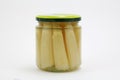 Canned asparagus in a glass jar Royalty Free Stock Photo