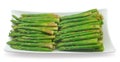 Canned asparagus on a plate, on white background. Clipping path included. Royalty Free Stock Photo