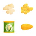 Canned corn icons set cartoon vector. Corn cob and canned product