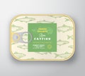 Canned Fish Label Template. Abstract Vector Aluminium Container with Label Cover. Packaging Design. Modern Typography