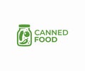 Canned food in glass jar logo design. Pickled food vector design