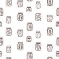 Canned food icon seamless vector pattern. Vegetable in jars icons background.