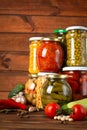 canned food on wooden background Royalty Free Stock Photo