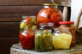 Canned fruits and vegetables in jars