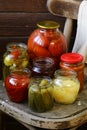 Canned fruits and vegetables in jars