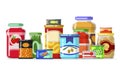 Canned goods in a row Royalty Free Stock Photo