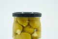 Canned green olives in a glass jar. Home canning Royalty Free Stock Photo