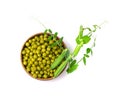 Canned Green Peas Isolated, Sweet Pea Pile, Cooked Legume, Protein Source, Healthy Vegan Food Royalty Free Stock Photo