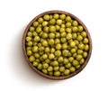 Canned green peas isolated on white background, top view Royalty Free Stock Photo