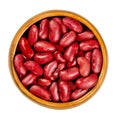 Canned red kidney beans in wooden bowl Royalty Free Stock Photo