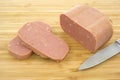 Canned luncheon meat with knife Royalty Free Stock Photo