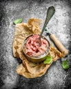 Canned meat in a tin can. Royalty Free Stock Photo