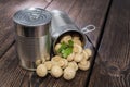 Canned Mushrooms on wood