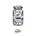 Canned olives, hand drawn retro vector illustration.