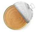 Canned pate in an open can on a white background, isolated. Top view Royalty Free Stock Photo
