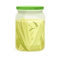 Canned Pickled Cucumber or Gherkin Preserved with Brine in Glass Jar Vector Illustration