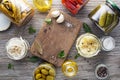 Canned pickled vegetables with herbs and spices Royalty Free Stock Photo