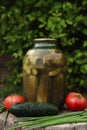 Canned pickles in a jar.Canned pickled vegetables in a glass jar Royalty Free Stock Photo