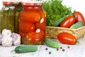 Canned, preserves tomatoes, cucumbers in the pot a Royalty Free Stock Photo