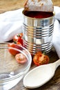 Canned raw food and tomatoes Royalty Free Stock Photo