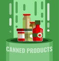 Canned row tinned goods food product stuff Royalty Free Stock Photo