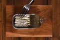 Canned sardine on wooden Royalty Free Stock Photo