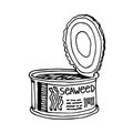 Canned seaweed, laminaria, delicious seafood, for icon, logo or emblem