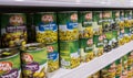 Canned sliced olives for sale at Israeli food supermarket