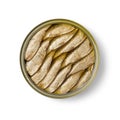 Canned smoked European sprat in oil on white background