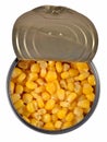 Canned sweet corn in a tin can.