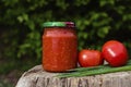 Canned tomato sauce in a jar