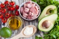 Canned tuna, avocado, tomatoes, lime, olive oil, mayonnaise, cilantro Royalty Free Stock Photo