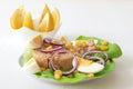 Tuna fish salad with sugar corn and eggs Royalty Free Stock Photo